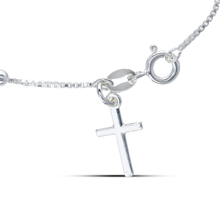 925 Sterling Silver Rosary Bracelet with Cross Charm