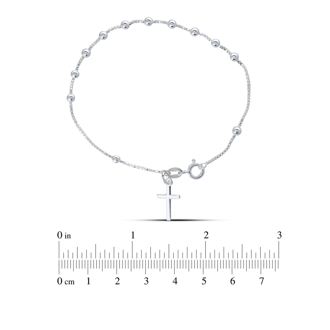 925 Sterling Silver Rosary Bracelet with Cross Charm