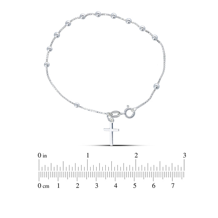 925 Sterling Silver Rosary Bracelet with Cross Charm