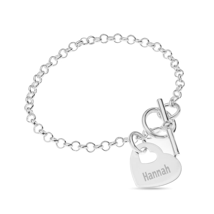 Customised Silver Heart Charm T-Bar Bracelet