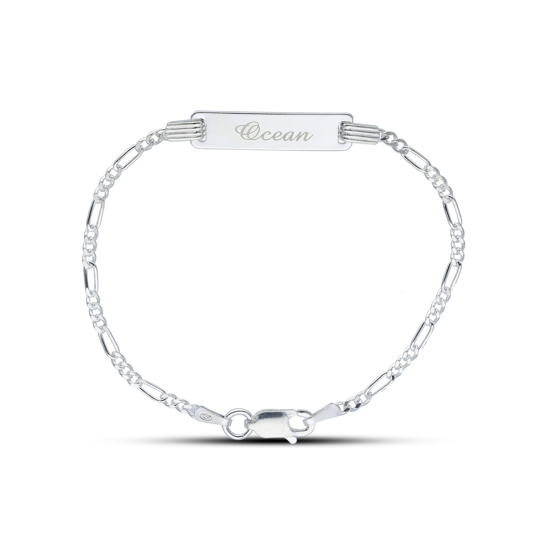 Childrens Sterling Silver Figaro ID Identity Bracelet, 6inch