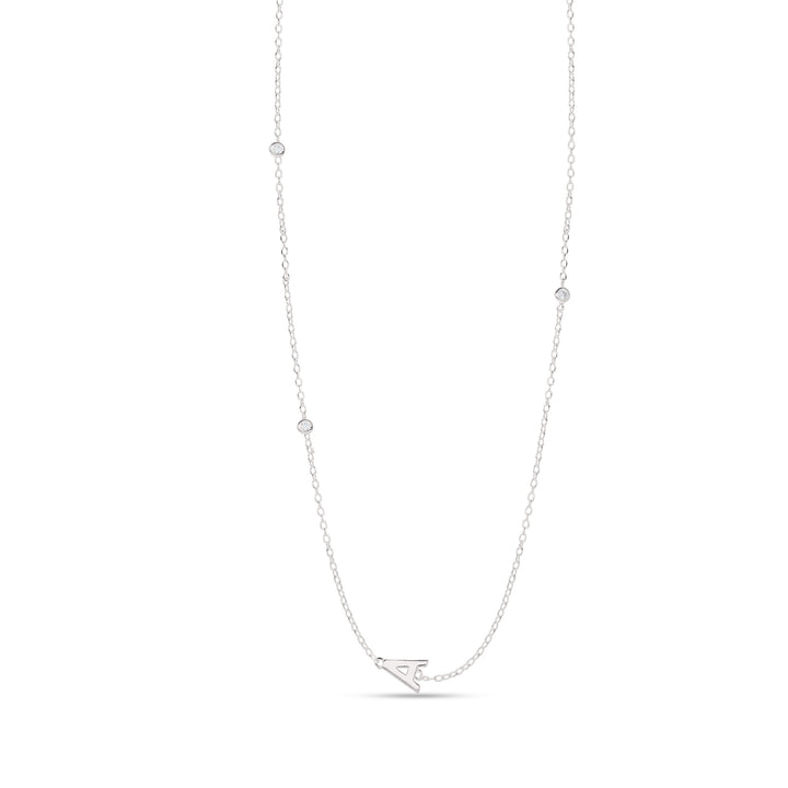 Sterling Silver Initial Necklace Chain with Cubic Zirconia stones