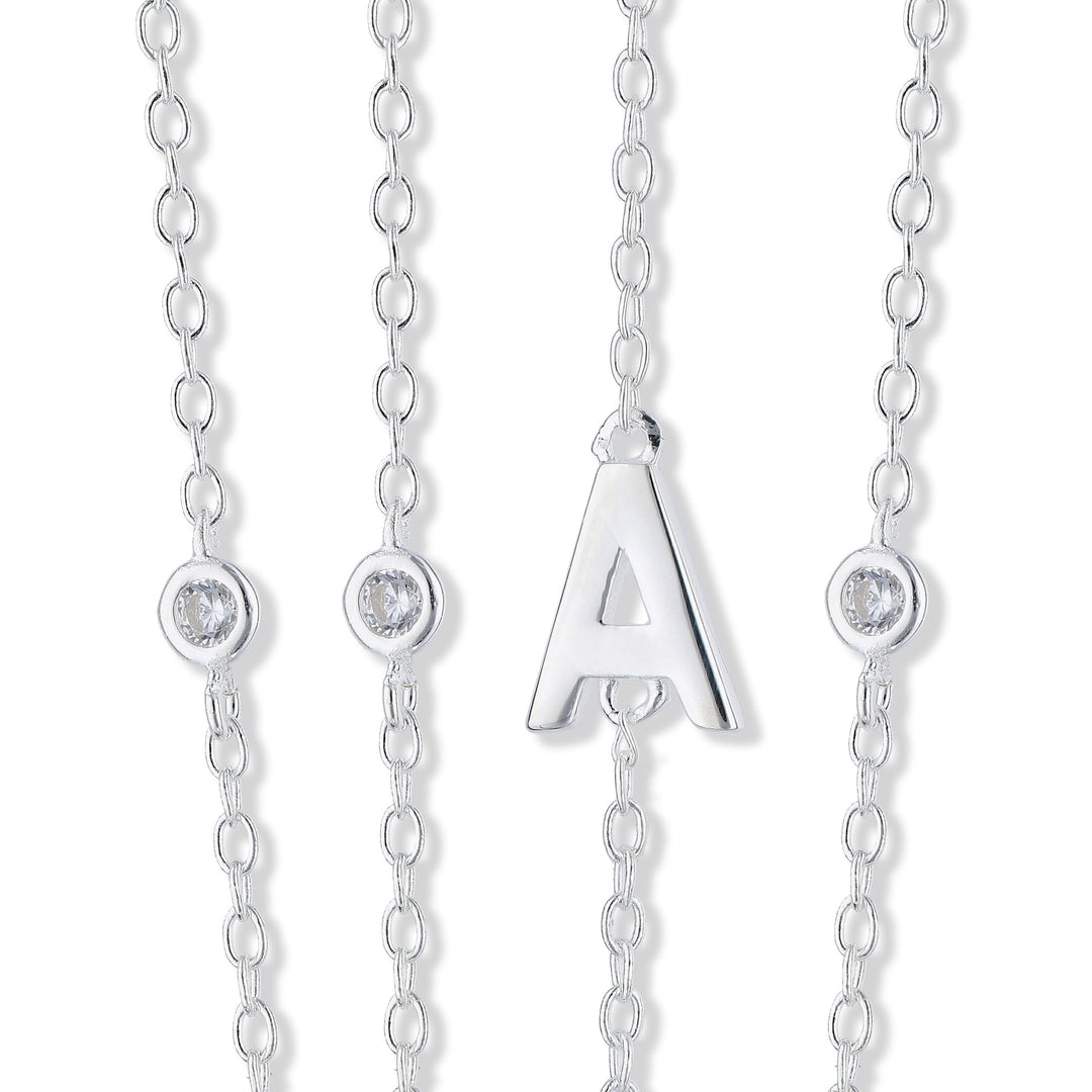 Sterling Silver Initial Necklace Chain with Cubic Zirconia stones