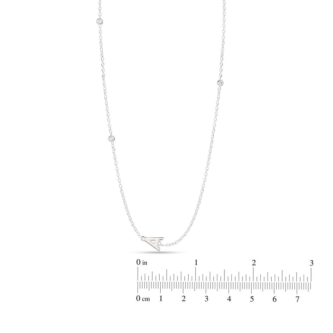 Sterling Silver Initial Necklace Chain with Cubic Zirconia stones