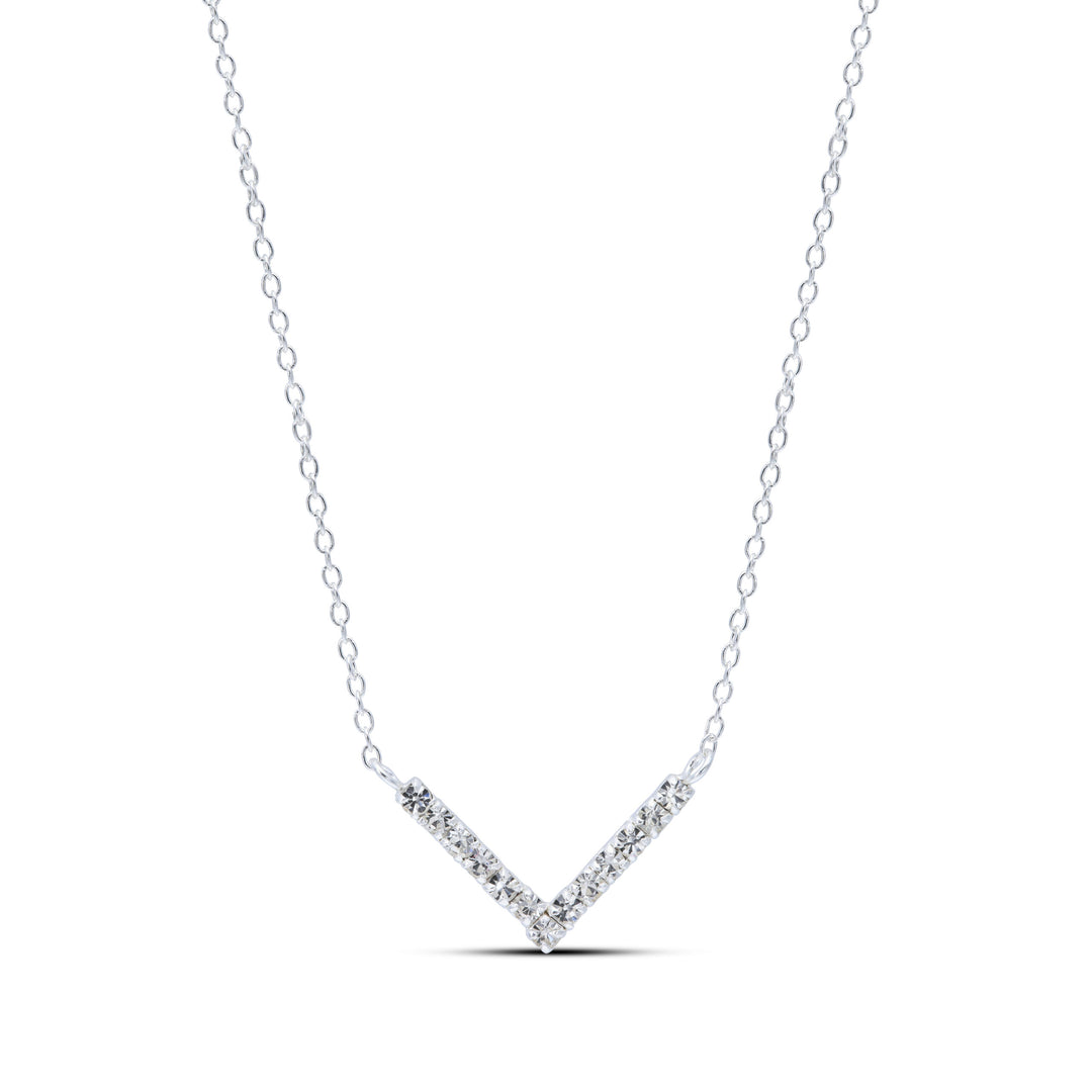 Sterling Silver Crystal V Necklace