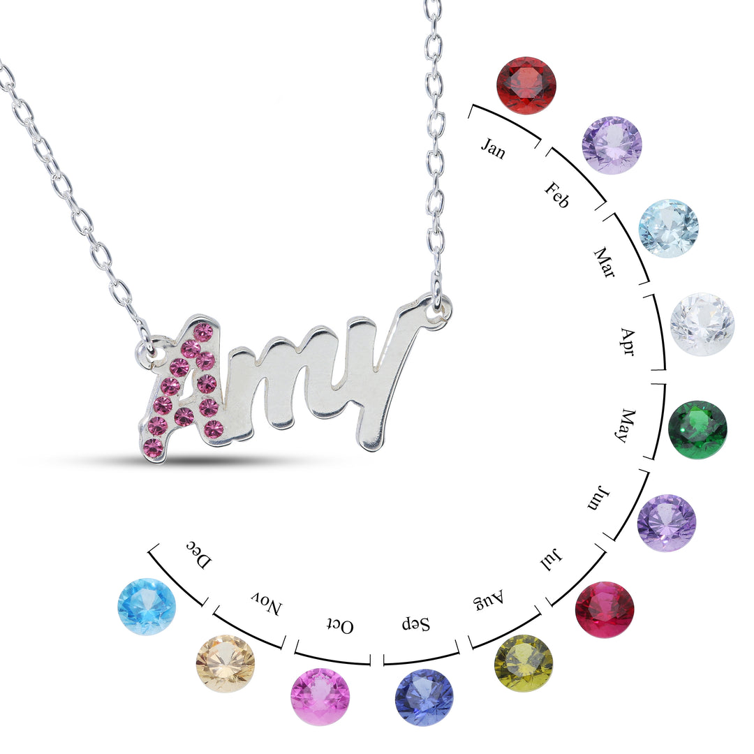Personalised 925 Name Necklace with Crystal's Birthstones