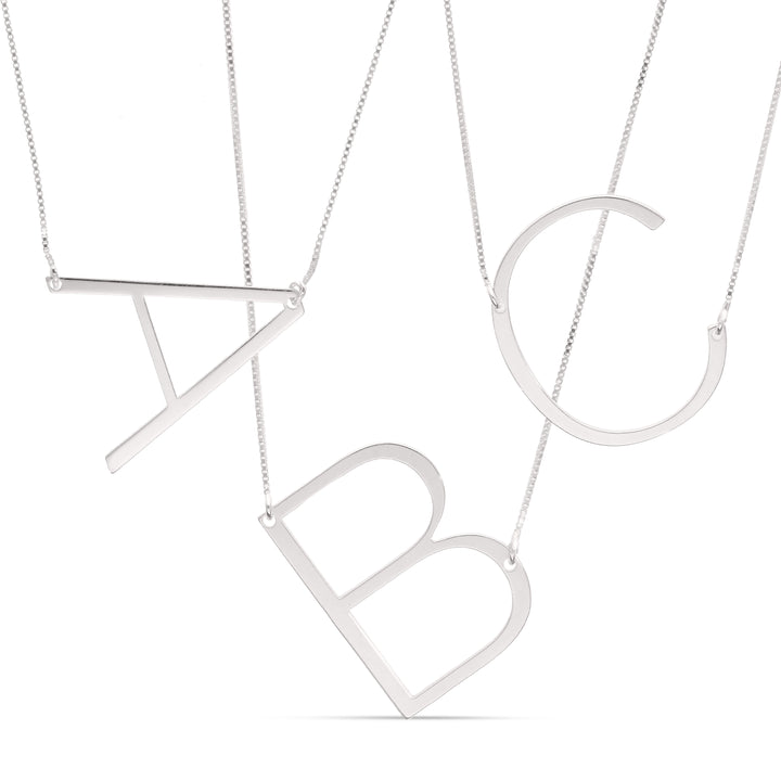 Personalised Capital Large Single Initial Pendant, Silver or Gold Plated Large Letter Necklace