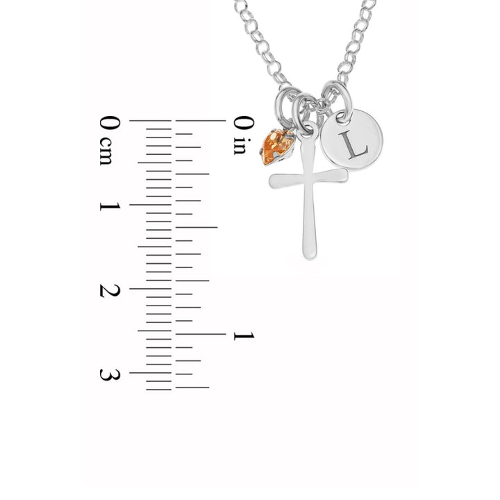 Personalised Sterling Silver Birthstone Cross and Initial Coin Necklace