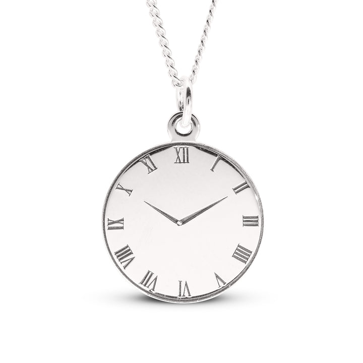 Sterling Silver Roman Numeral Clock Pendant