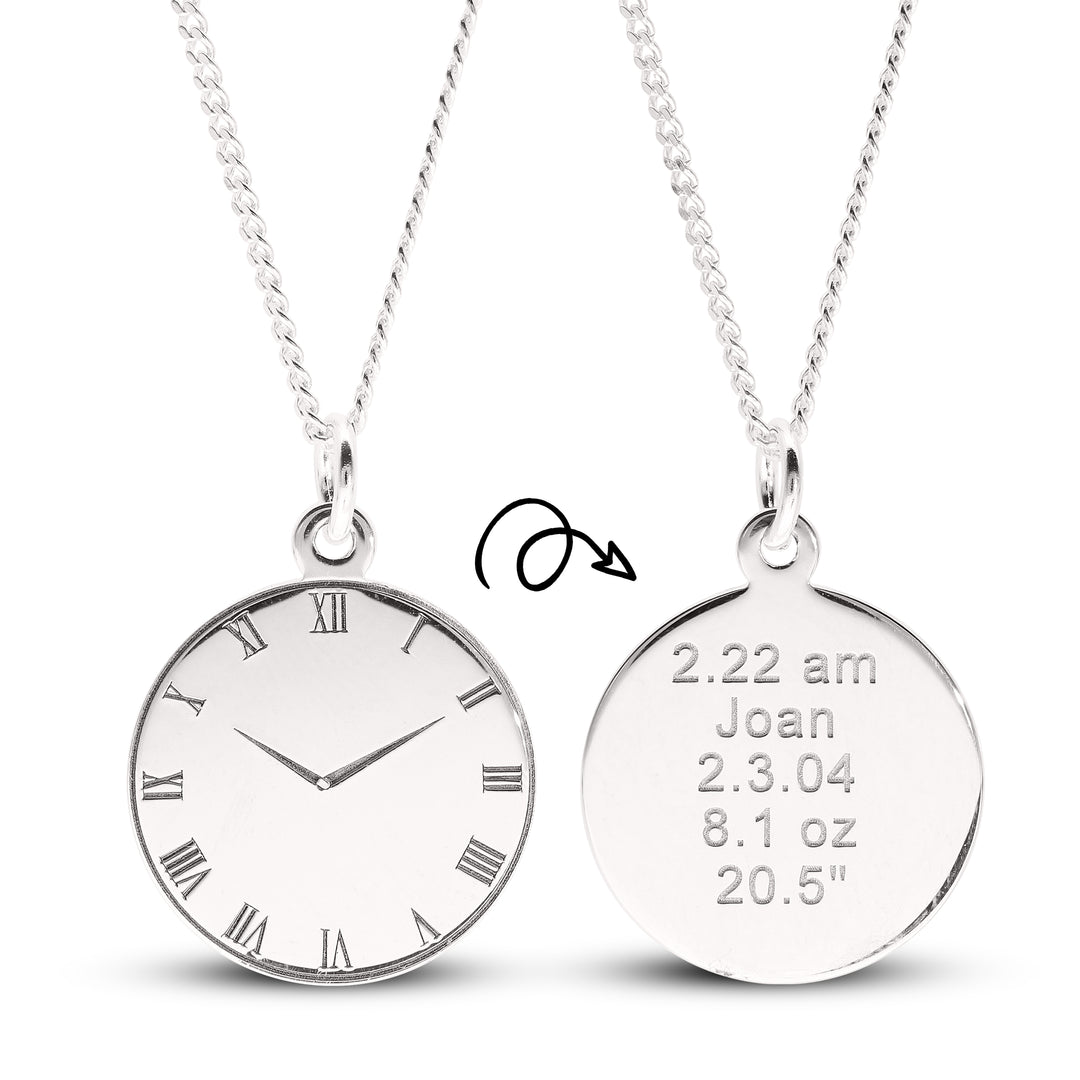 Sterling Silver Roman Numeral Clock Pendant