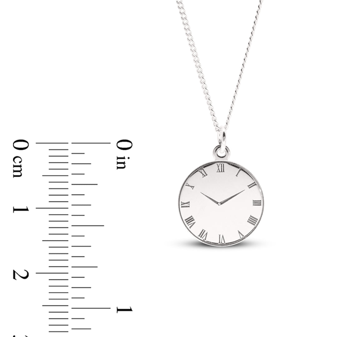 Custom Roman Numeral Clock Pendant in Silver