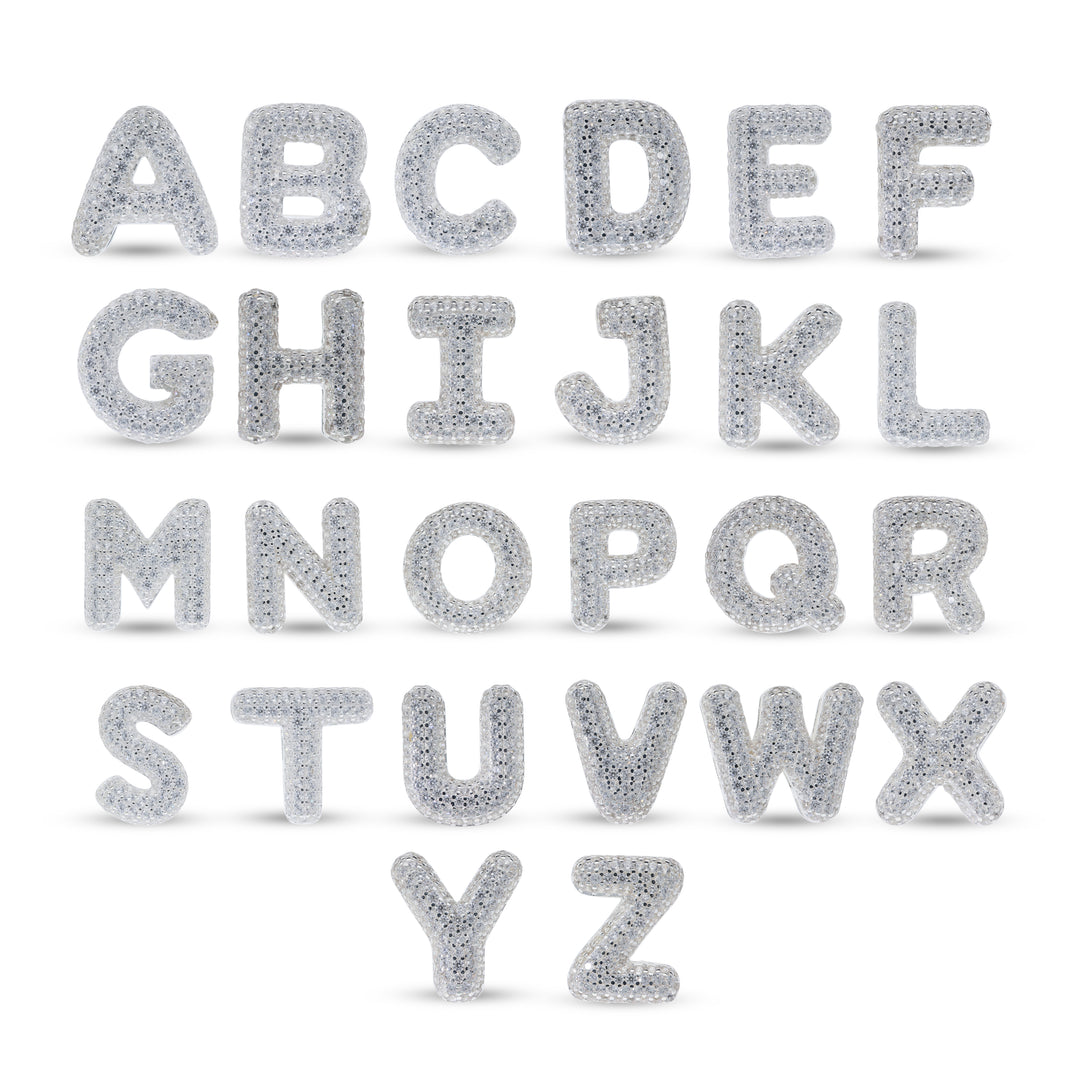Zirconia's Bubble Initial Pendant – Balloon Effect Letter with White Zirconia – Silver Necklace