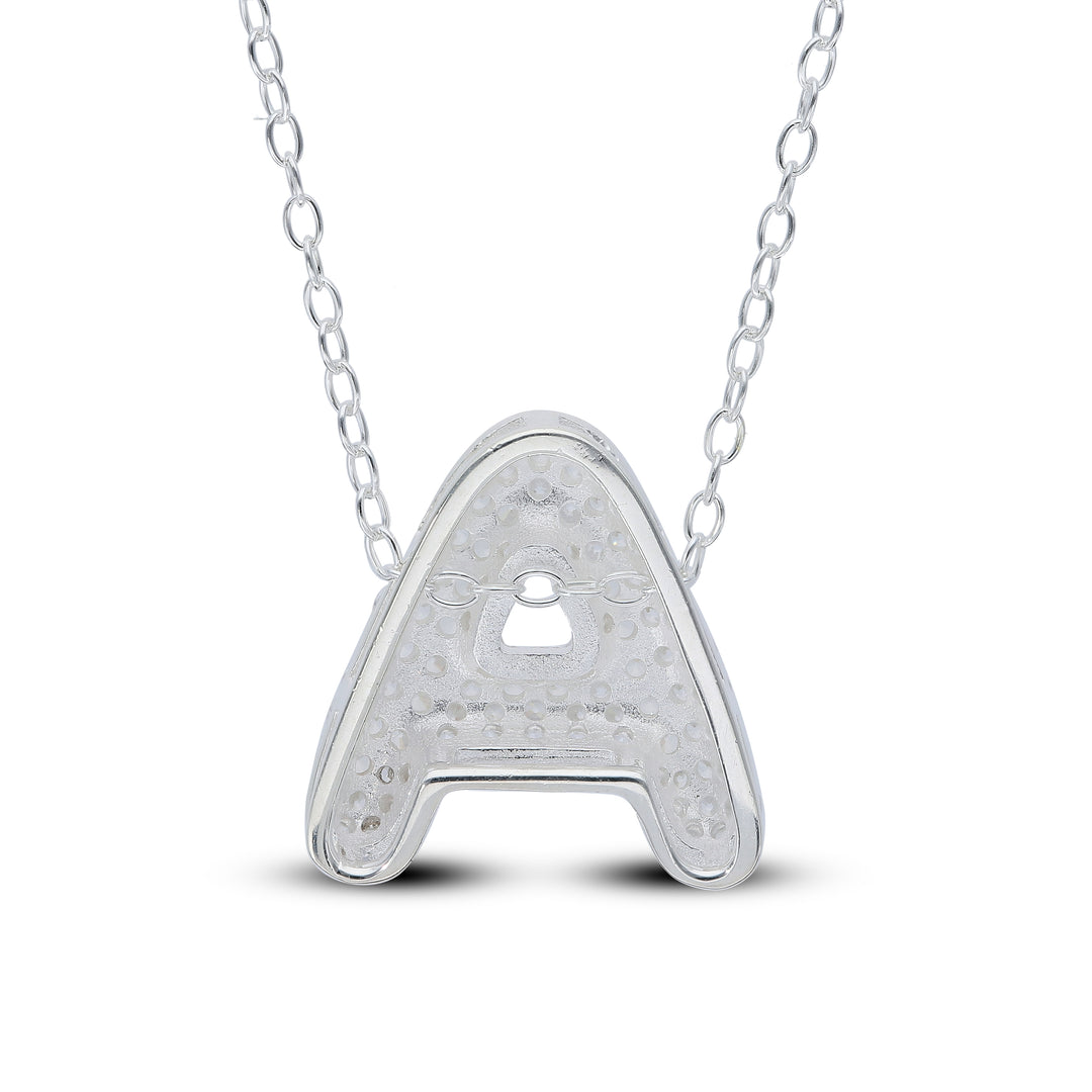 Zirconia's Bubble Initial Pendant – Balloon Effect Letter with White Zirconia – Silver Necklace