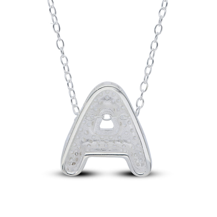 Zirconia's Bubble Initial Pendant – Balloon Effect Letter with White Zirconia – Silver Necklace