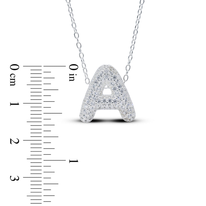 Zirconia's Bubble Initial Pendant – Balloon Effect Letter with White Zirconia – Silver Necklace