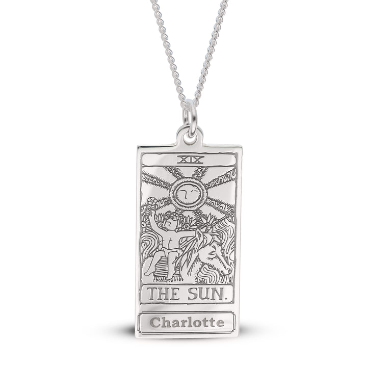 Personalised Sterling Silver The Sun Tarot Card Name Necklace