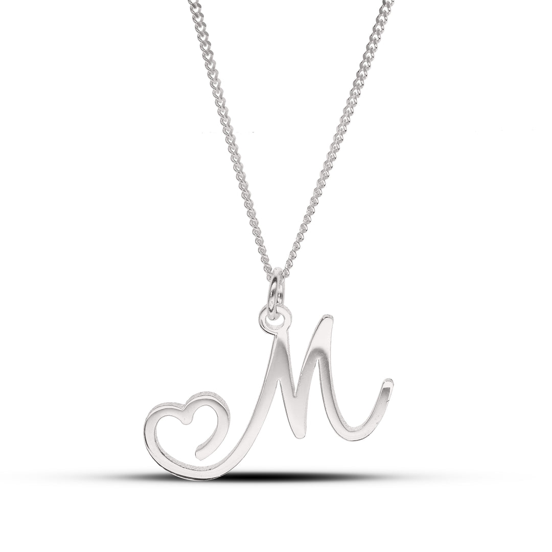 Personalised Initial Heart, Letter Pendant in Silver