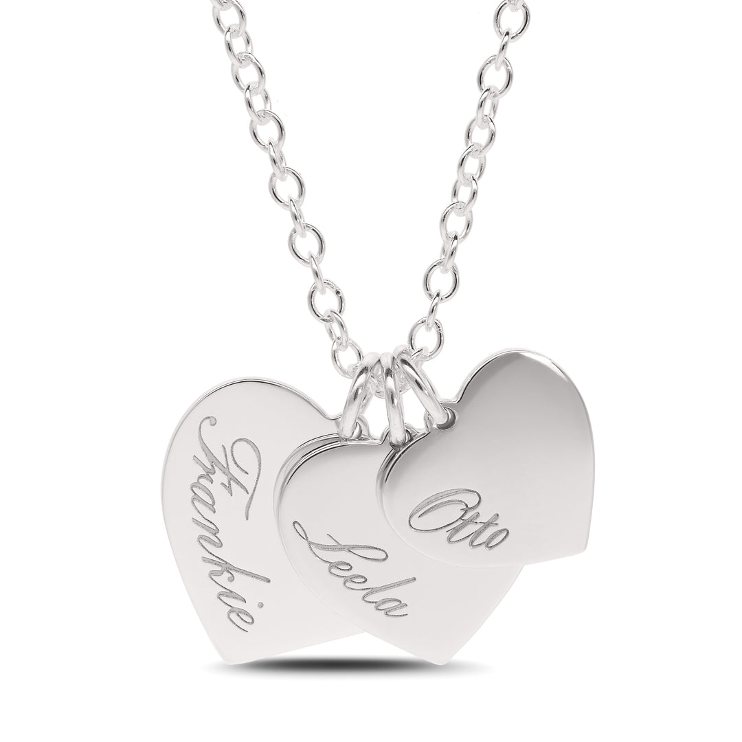 Engraved Three Heart Family Name Necklace