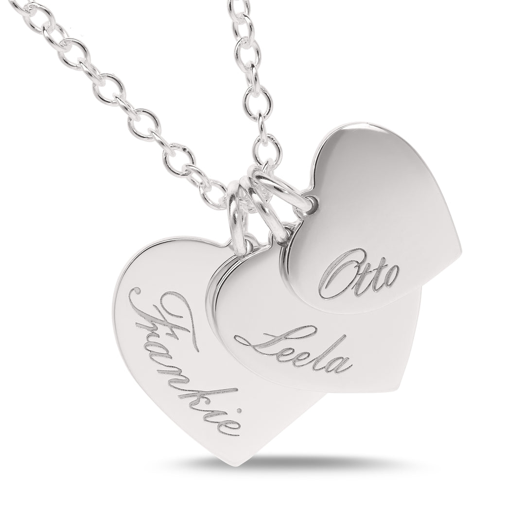 Engraved Three Heart Family Name Necklace