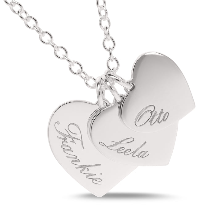 Engraved Three Heart Family Name Necklace