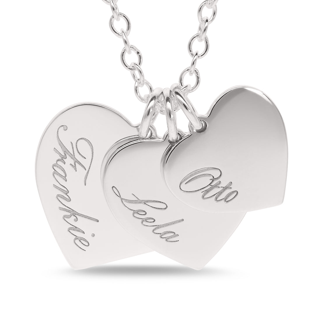 Engraved Three Heart Family Name Necklace