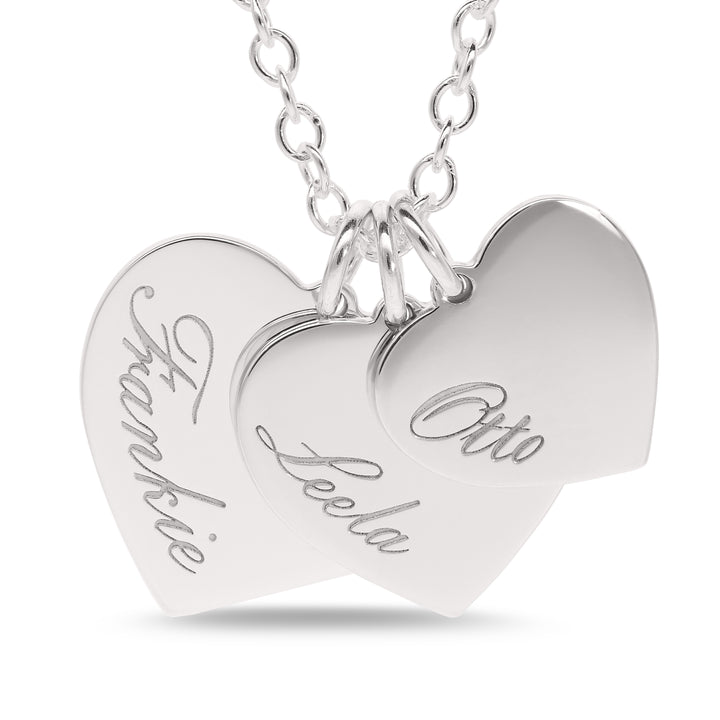 Engraved Three Heart Family Name Necklace