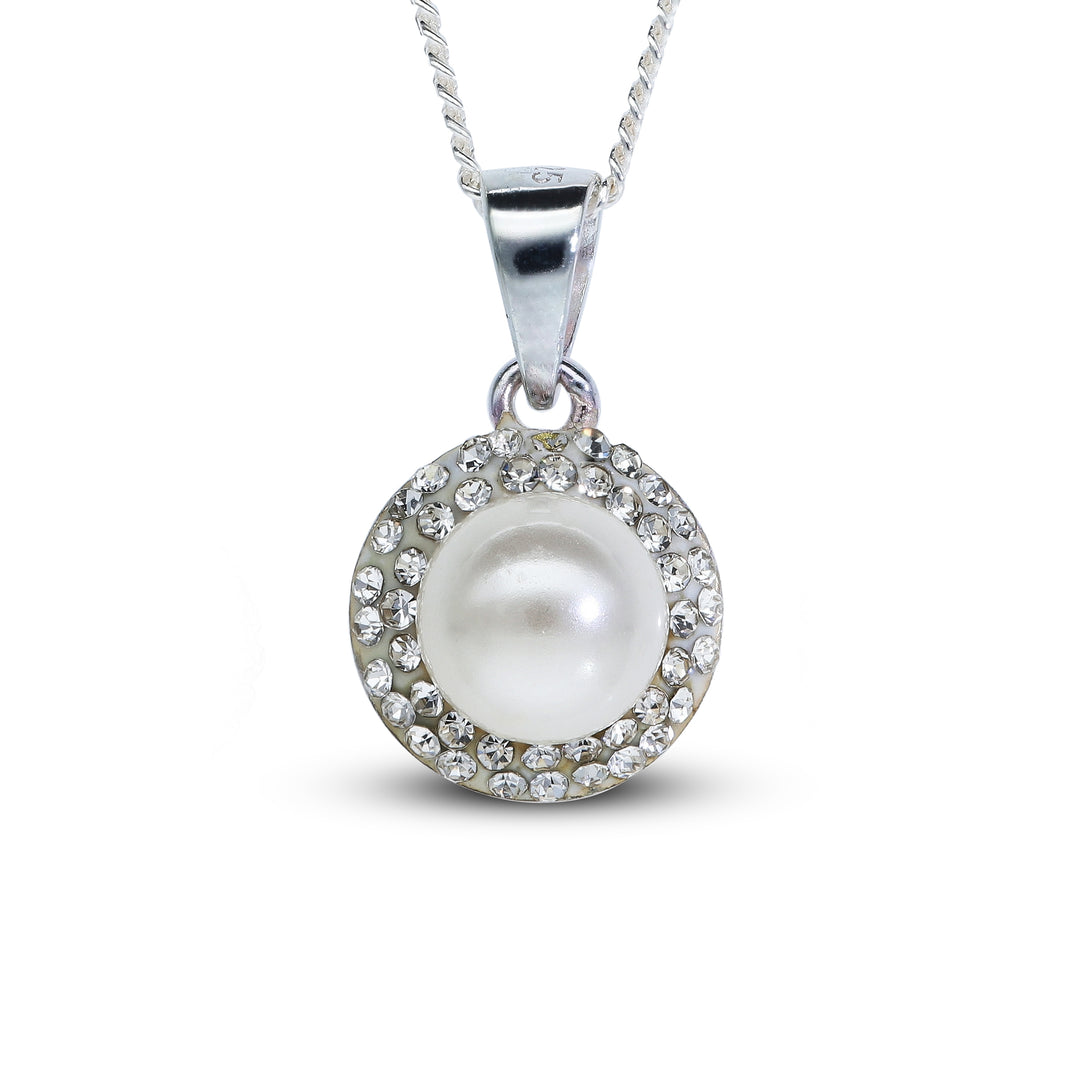Elegant Pearl & Crystal Jewellery Set – Necklace with Pendant & Matching Stud Earrings