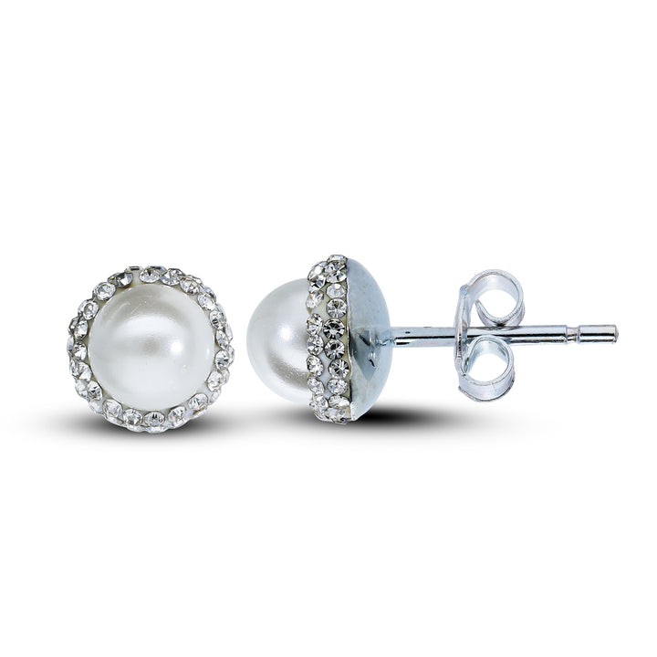 Elegant Pearl & Crystal Jewellery Set – Necklace with Pendant & Matching Stud Earrings