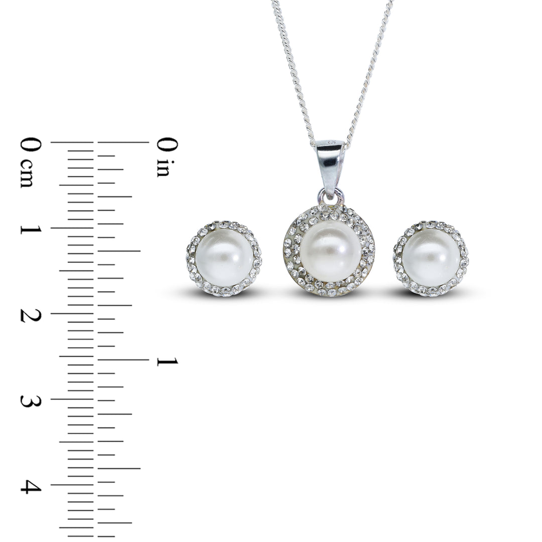 Elegant Pearl & Crystal Jewellery Set – Necklace with Pendant & Matching Stud Earrings