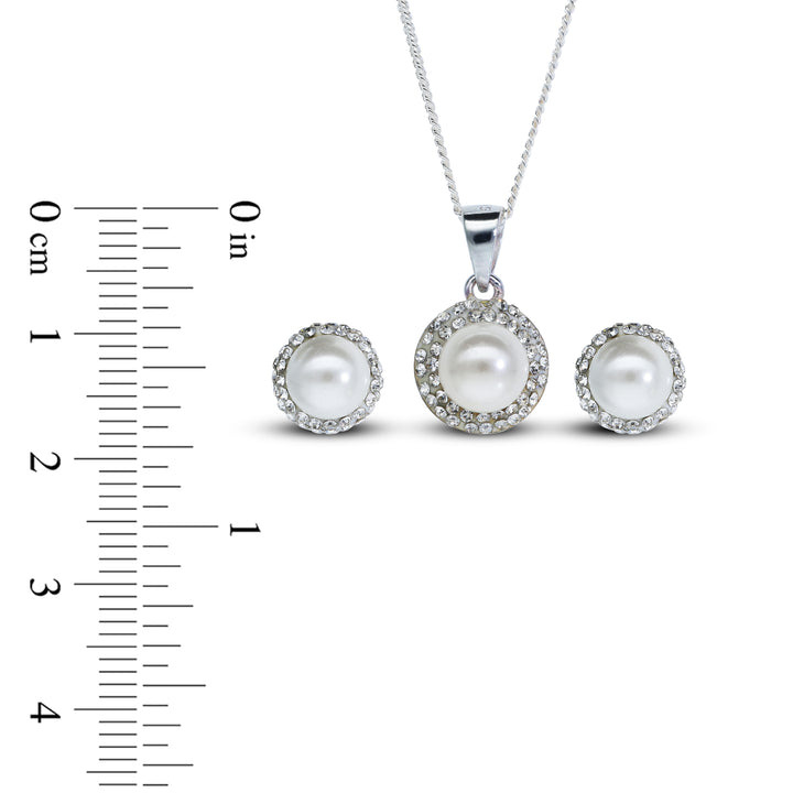 Elegant Pearl & Crystal Jewellery Set – Necklace with Pendant & Matching Stud Earrings