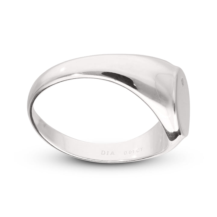 Customised Oval Diamond Signet Ring in Silver for Men