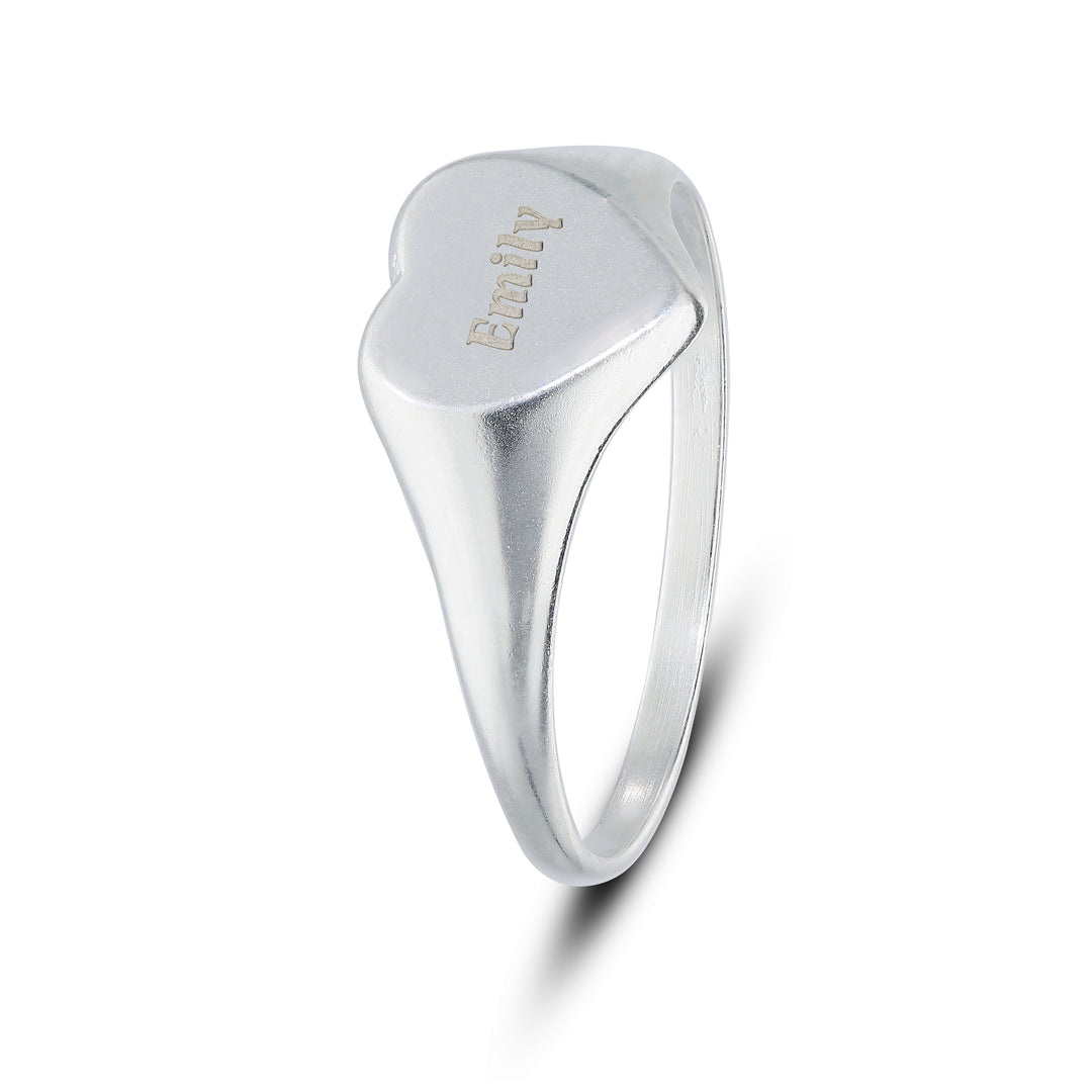 Personalised Heart Signet Ring in Sterling Silver or Gold Plated – Valentine’s Gift