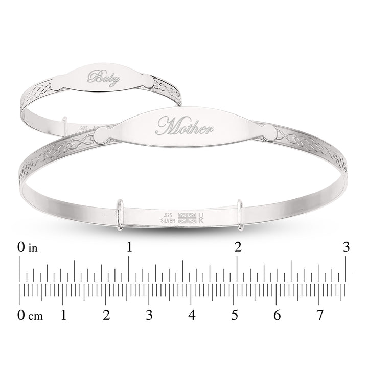 Customised Mother and Baby Matching Bangle Set in Sterling Silver