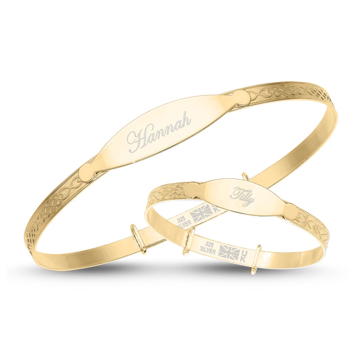 Personalised Mother and Baby Matching Bangle Set in Gold Plated