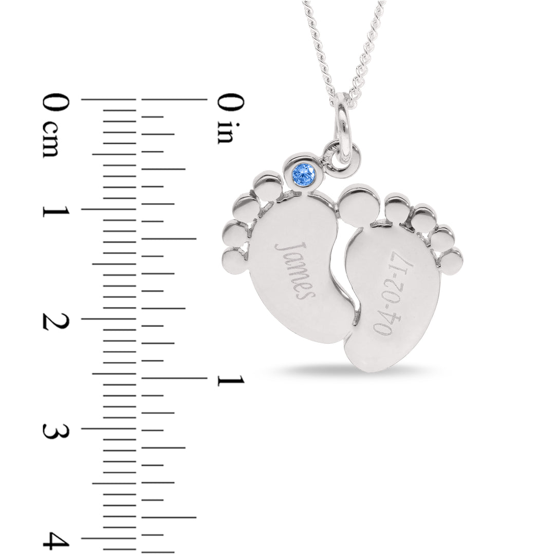 Engraved Baby Feet Bracelet with Personalised Birthstone in Silver