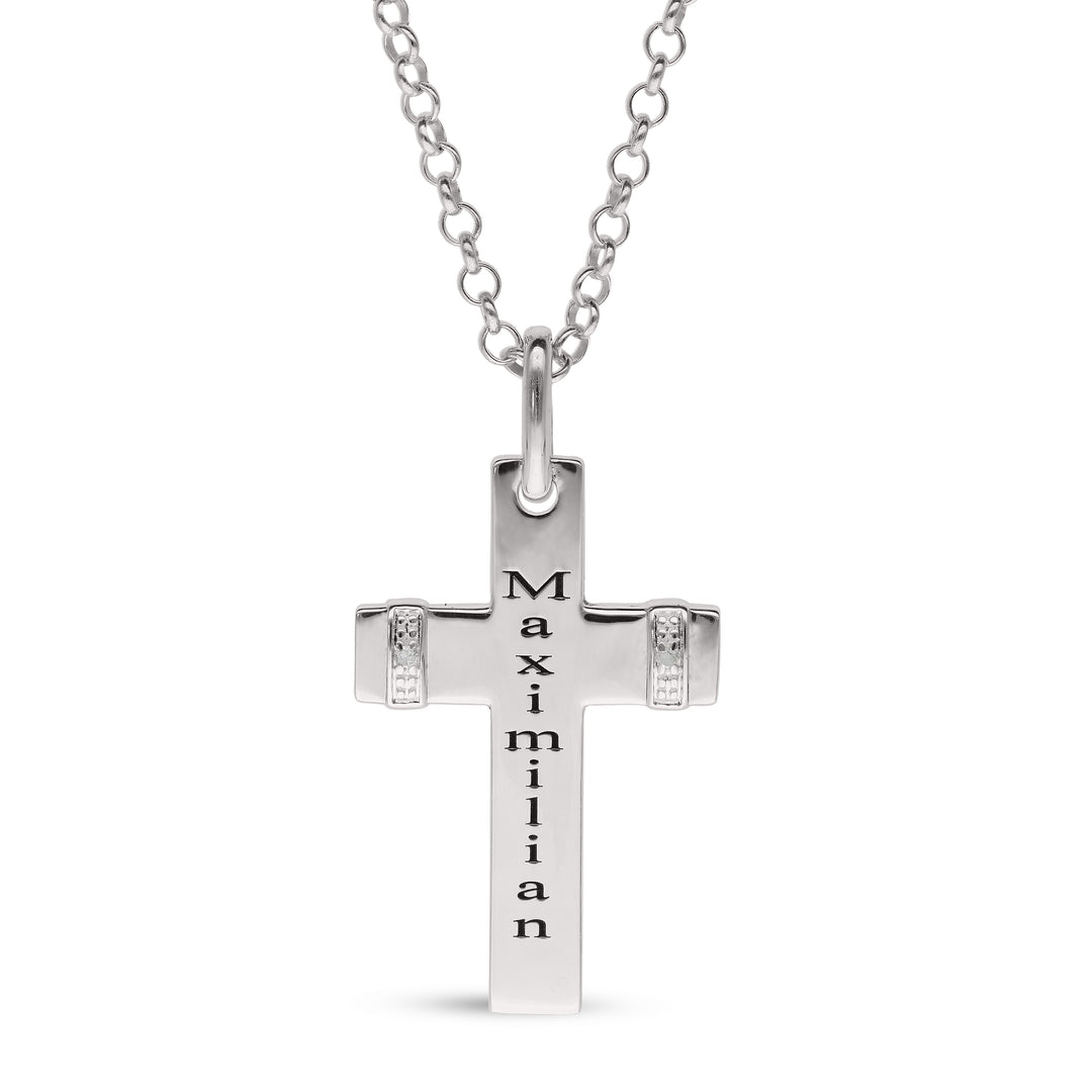 Personalised Sterling Silver Cross with two Diamonds