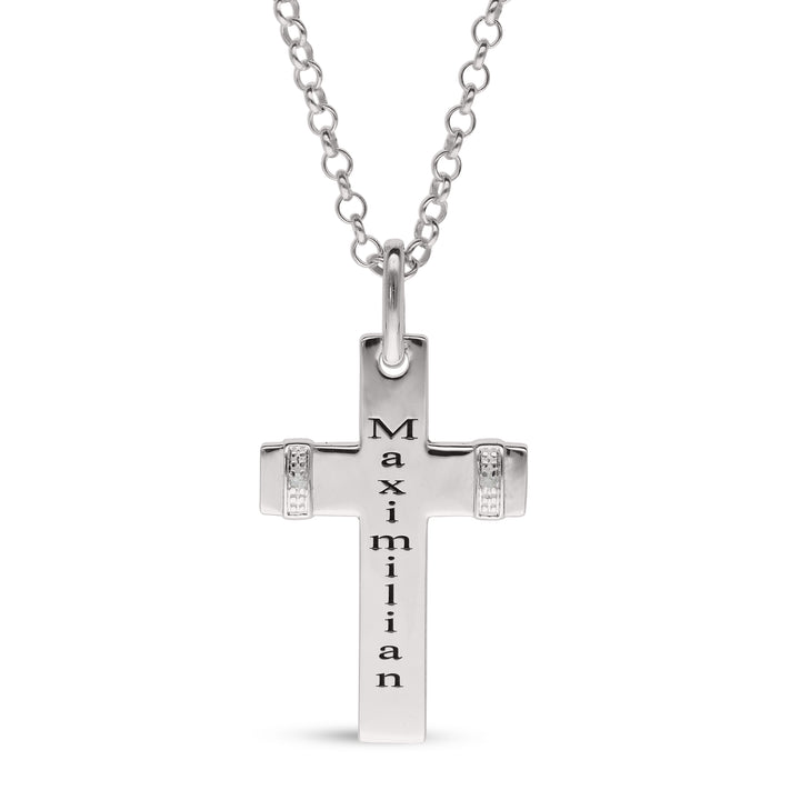 Personalised Sterling Silver Cross with two Diamonds