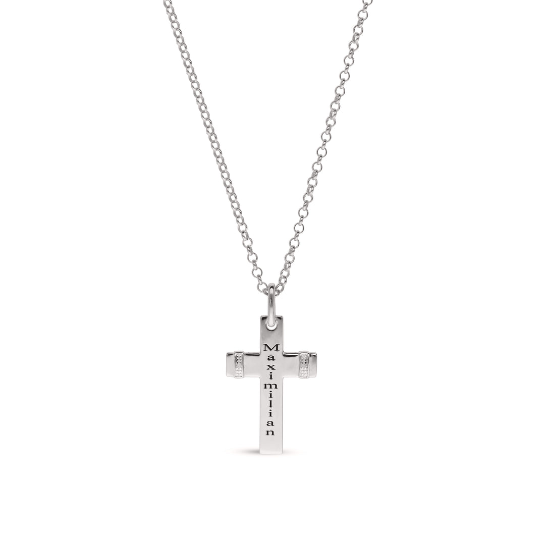 Personalised Sterling Silver Cross with two Diamonds