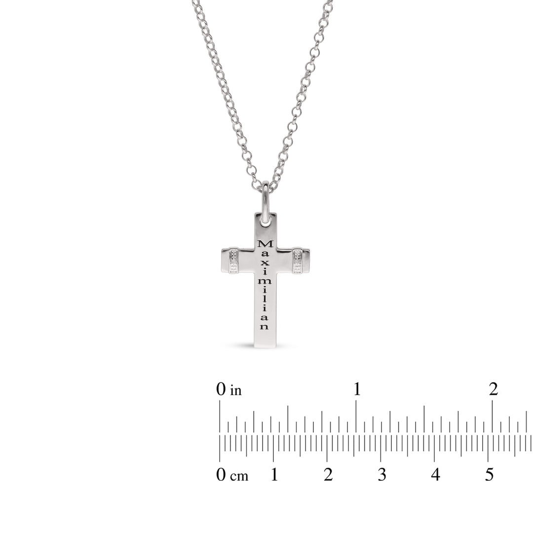 Personalised Sterling Silver Cross with two Diamonds