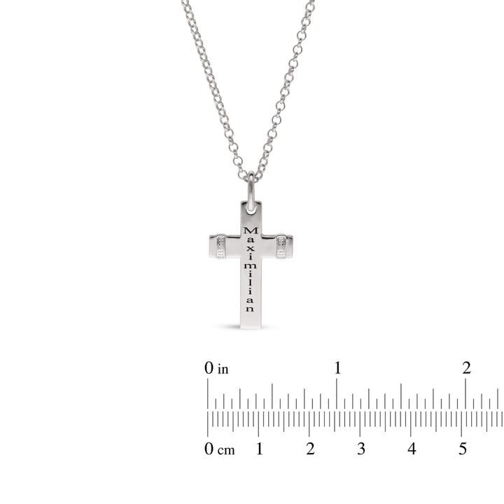 Personalised Sterling Silver Cross with two Diamonds