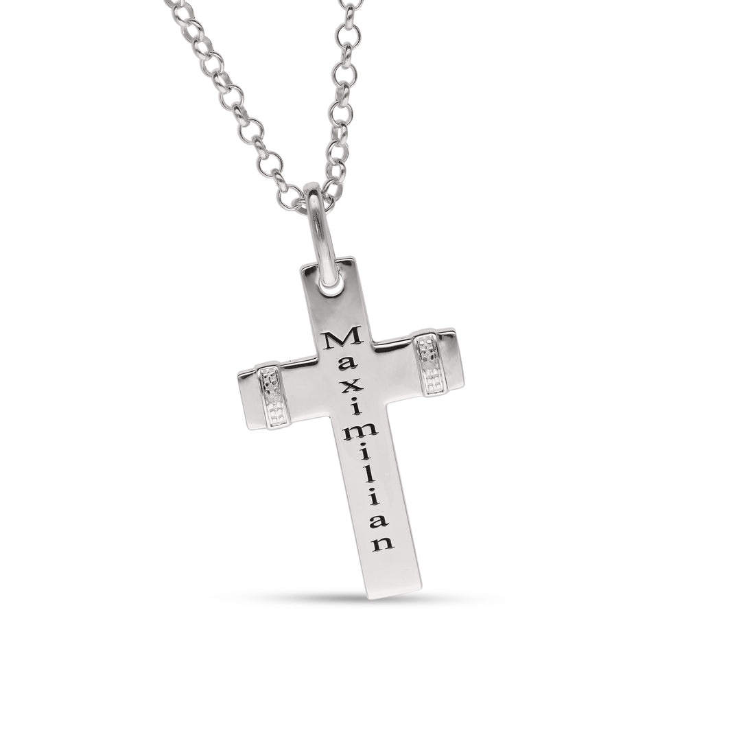 Personalised Sterling Silver Cross with two Diamonds