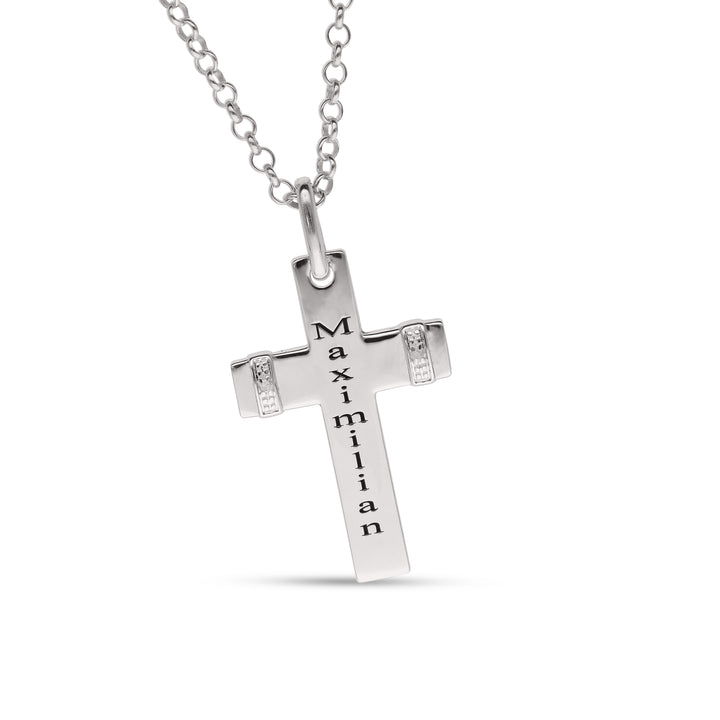 Personalised Sterling Silver Cross with two Diamonds