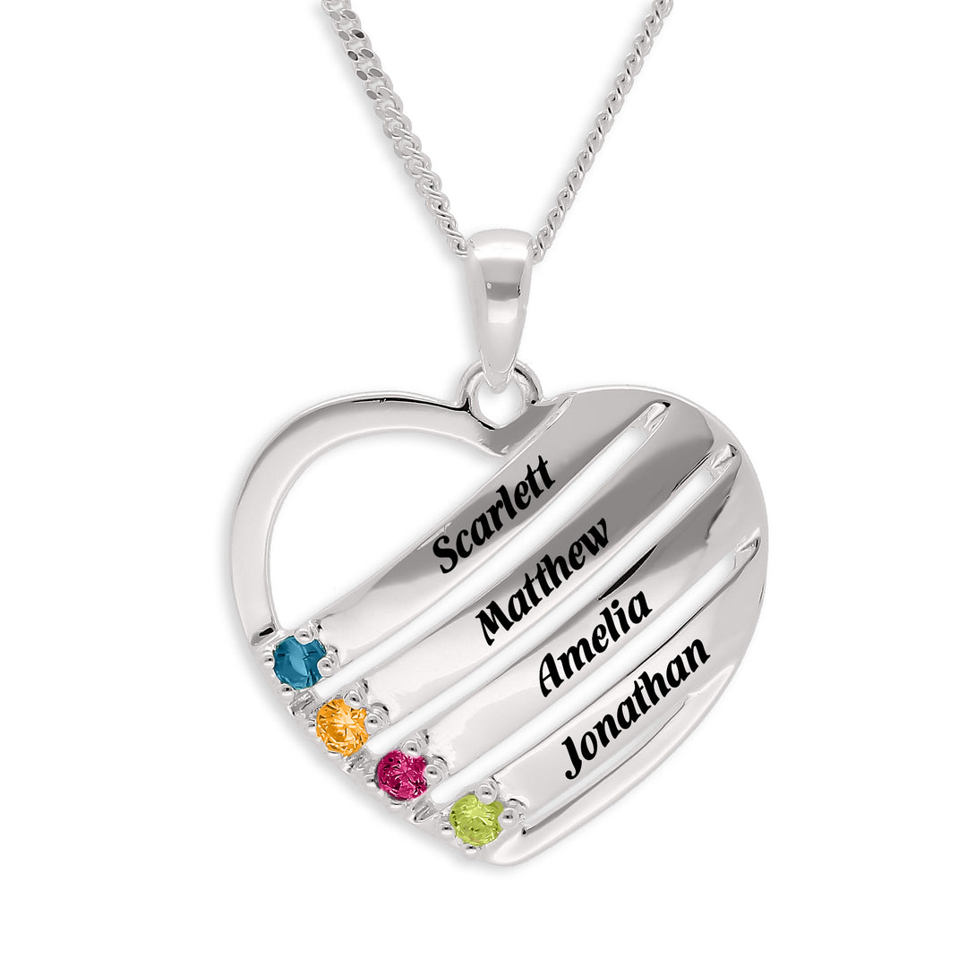 Customised Birthstone Heart Pendant in Silver or 18ct Yellow Gold plated