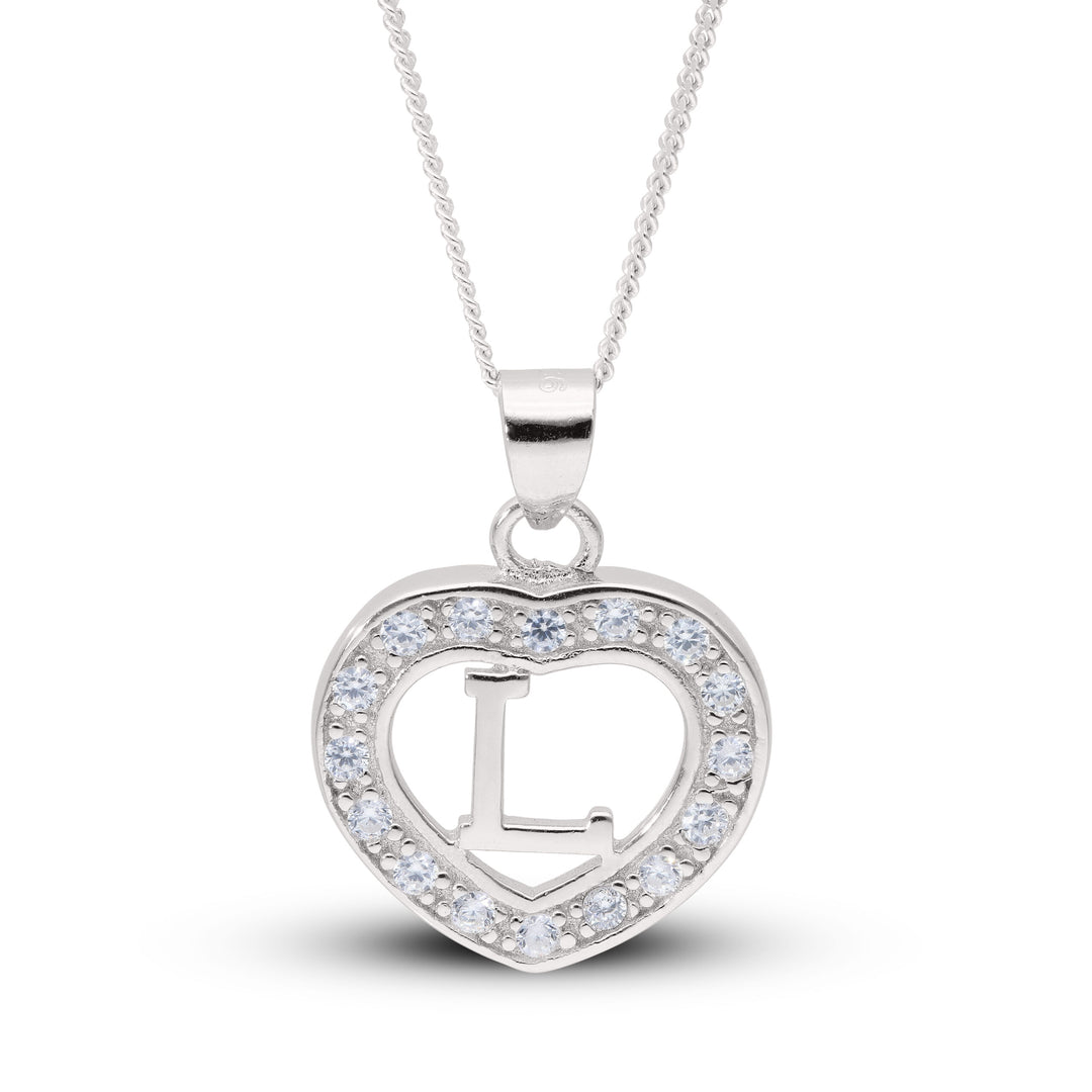 Sterling Silver Cubic Zirconia Initial Heart Necklace