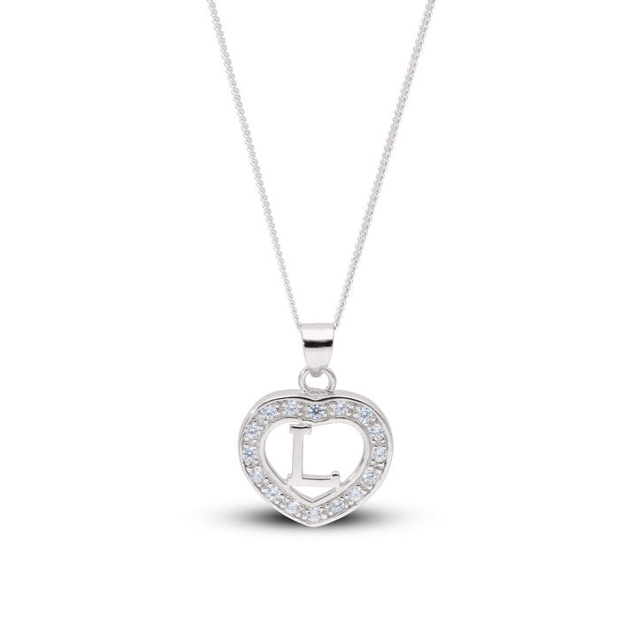 Sterling Silver Cubic Zirconia Initial Heart Necklace