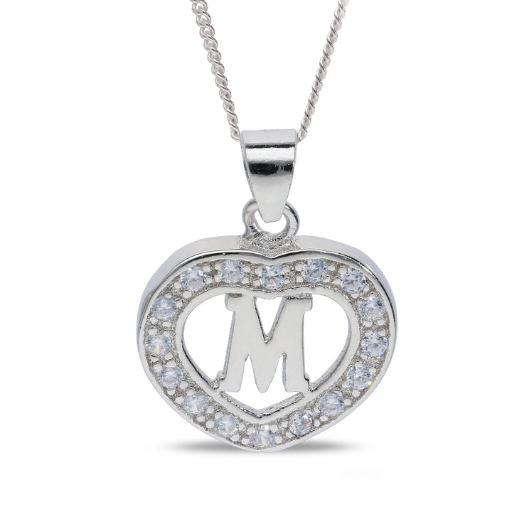 Sterling Silver Cubic Zirconia Initial Heart Necklace