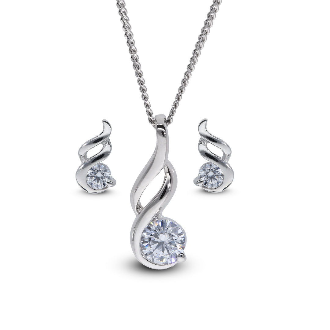 Tear Drop Cubic Zirconia Jewellery Set in Silver