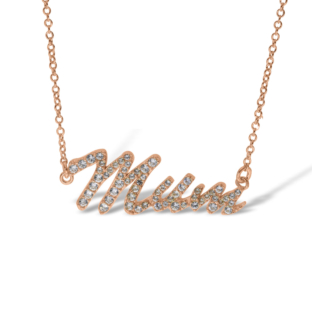 Sterling Silver Mum, Nan, Sister, Mom Necklace with White Sapphire set