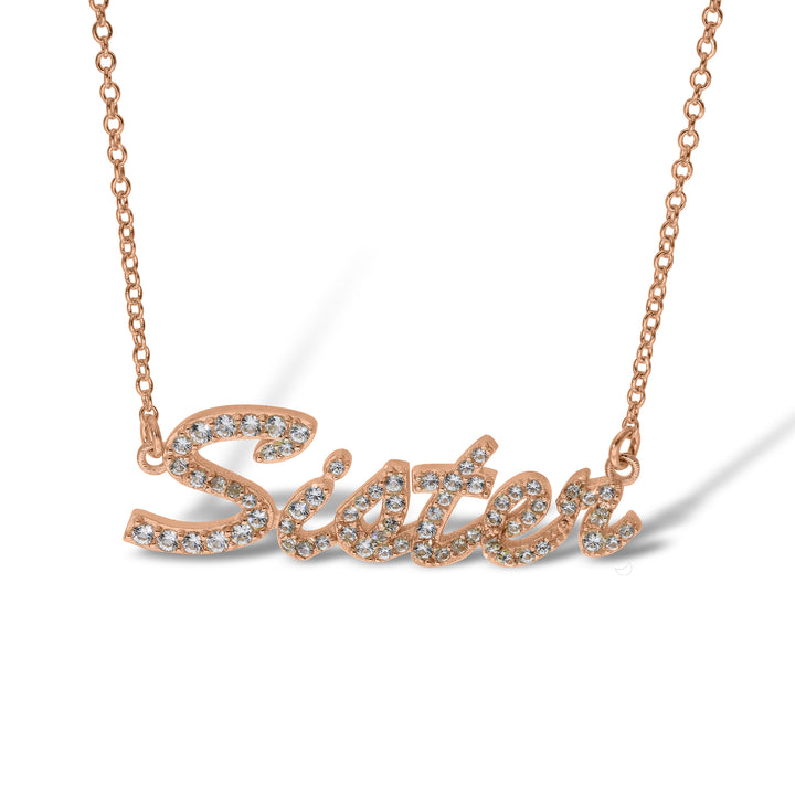 Sterling Silver Mum, Nan, Sister, Mom Necklace with White Sapphire set