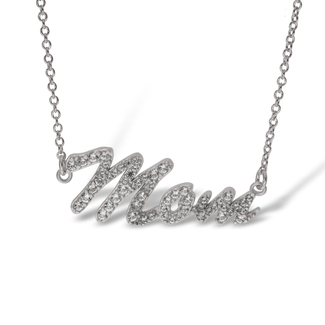 Sterling Silver Mum, Nan, Sister, Mom Necklace with White Sapphire set